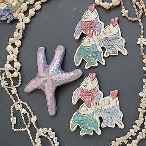 Blue Sky Small Kissy Fish trios & Starfish. Heather Goldminc